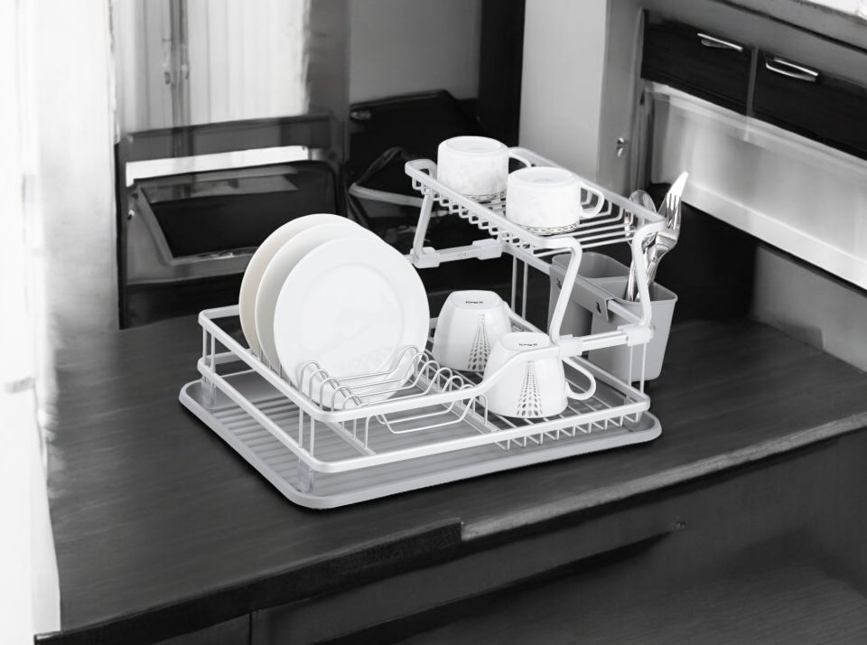 Paslanmaz Alüminyum İki Katlı Füme Bulaşıklık Modern Tabaklık