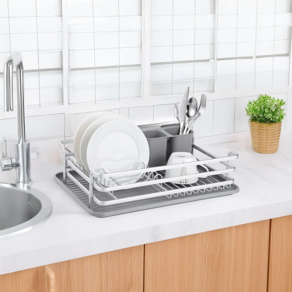 Paslanmaz Alüminyum Tek Katlı Gri Bulaşıklık Modern Tabaklık