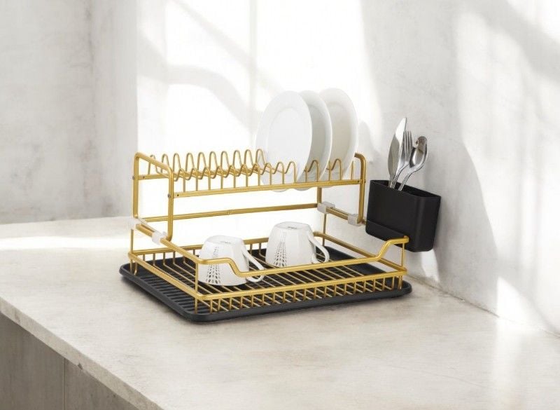 Paslanmaz Alüminyum İki Katlı Gold Bulaşıklık Modern Tabaklık
