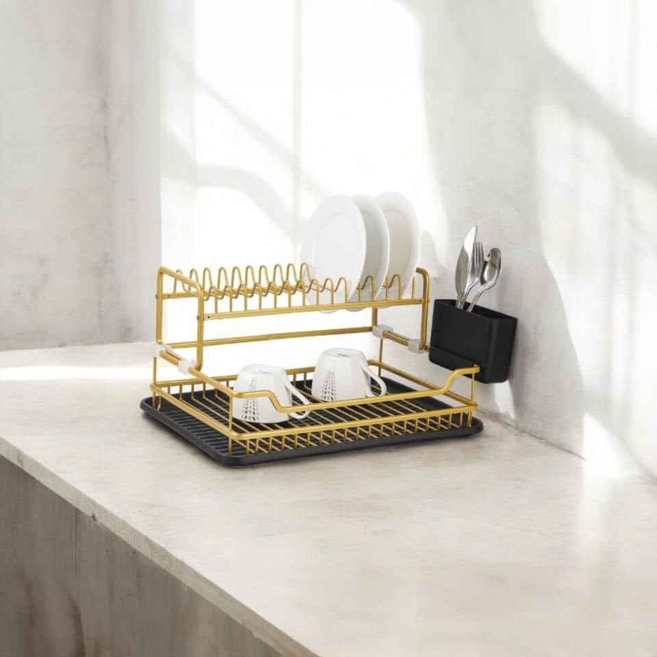 Paslanmaz Alüminyum İki Katlı Gold Bulaşıklık Modern Tabaklık