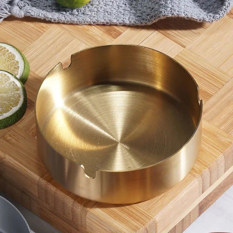 Yuvarlak Paslanmaz Çelik Küllük 12 cm Gold