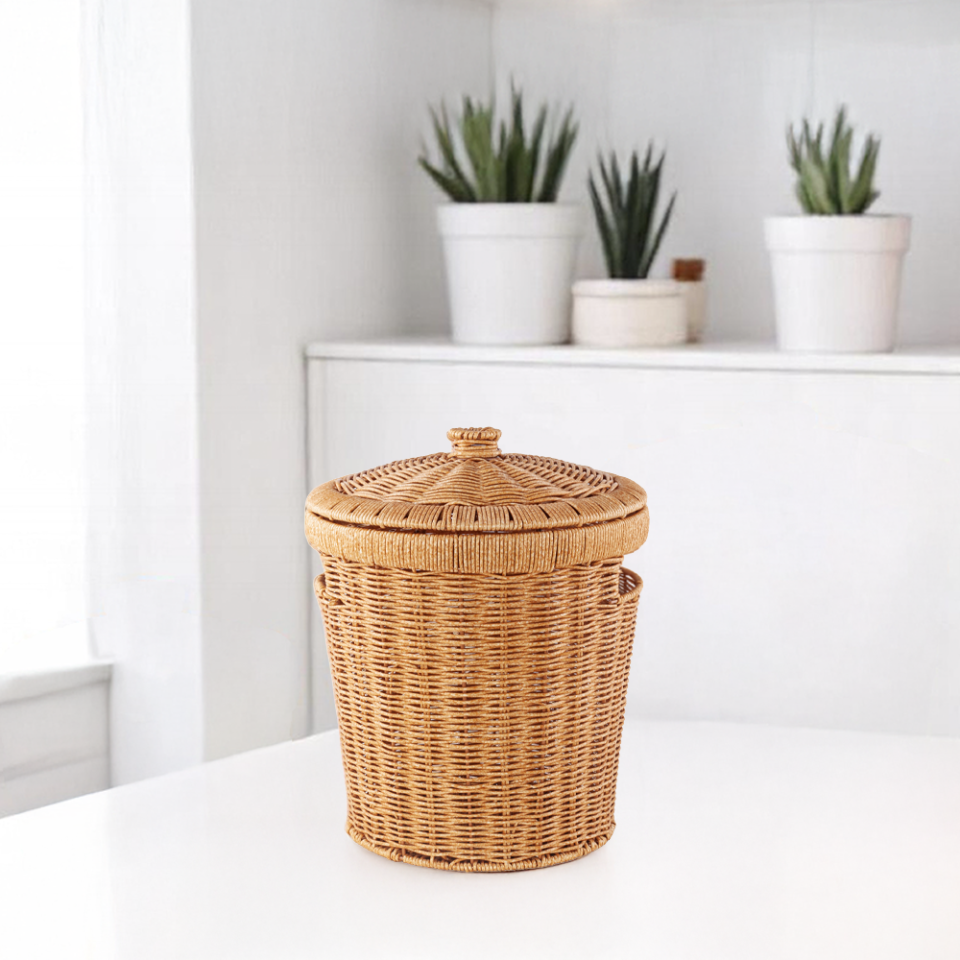 3’lü Rattan Kapaklı Patates Soğan Sepeti – Çok Amaçlı Sebzelik & Çamaşır Sepeti Seti