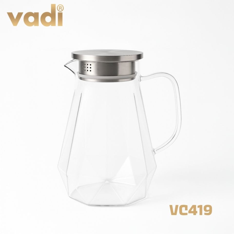 Metal Kapaklı Borosilikat Isıya Dayanıklı Cam Sürahi 1,6 Litre