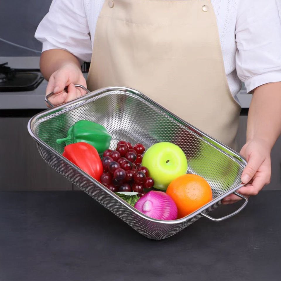 Olla Gümüş Paslanmaz Çelik Kevgir Karıştırma Kasesi Salata Makarna Sebze Meyve Süzgeç 35x27 Cm