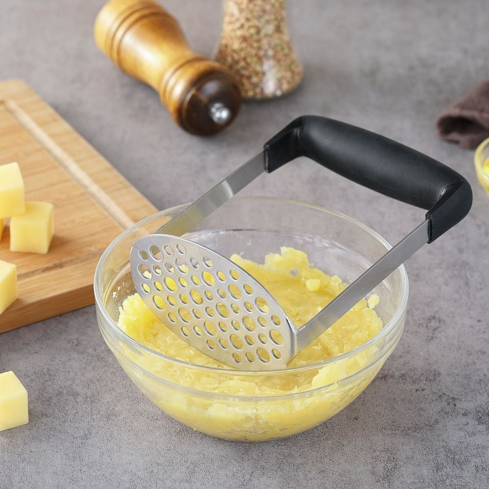 Paslanmaz Çelik Silikon Saplı Ergonomik Patates Ezici - Püre Yapıcı