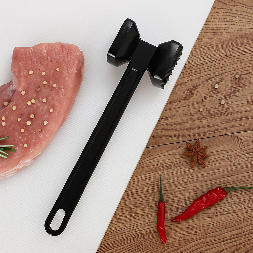 Çift Taraflı Et Dövücü Tokmak – Siyah Renk Dayanıklı Et Yumuşatma Mutfak Aparatı