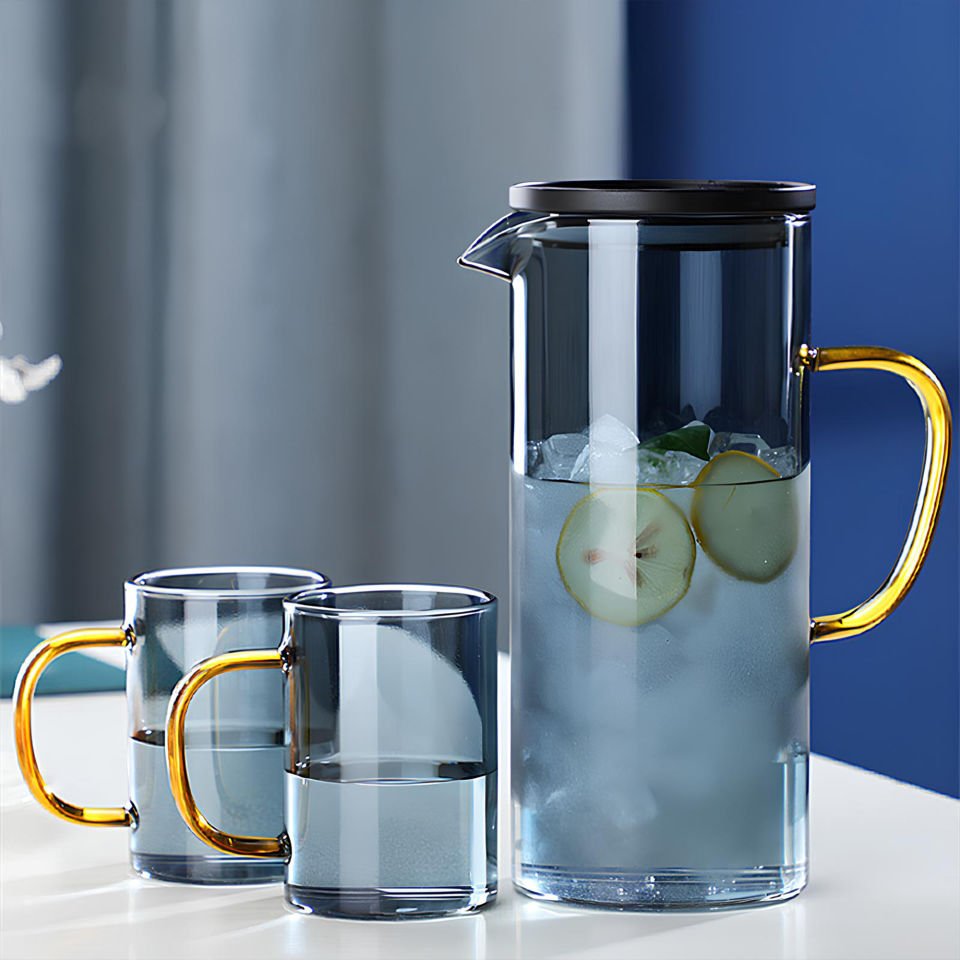 Dark Blue Borosilikat Isıya Dayanıklı Cam Sürahi 1500 ml