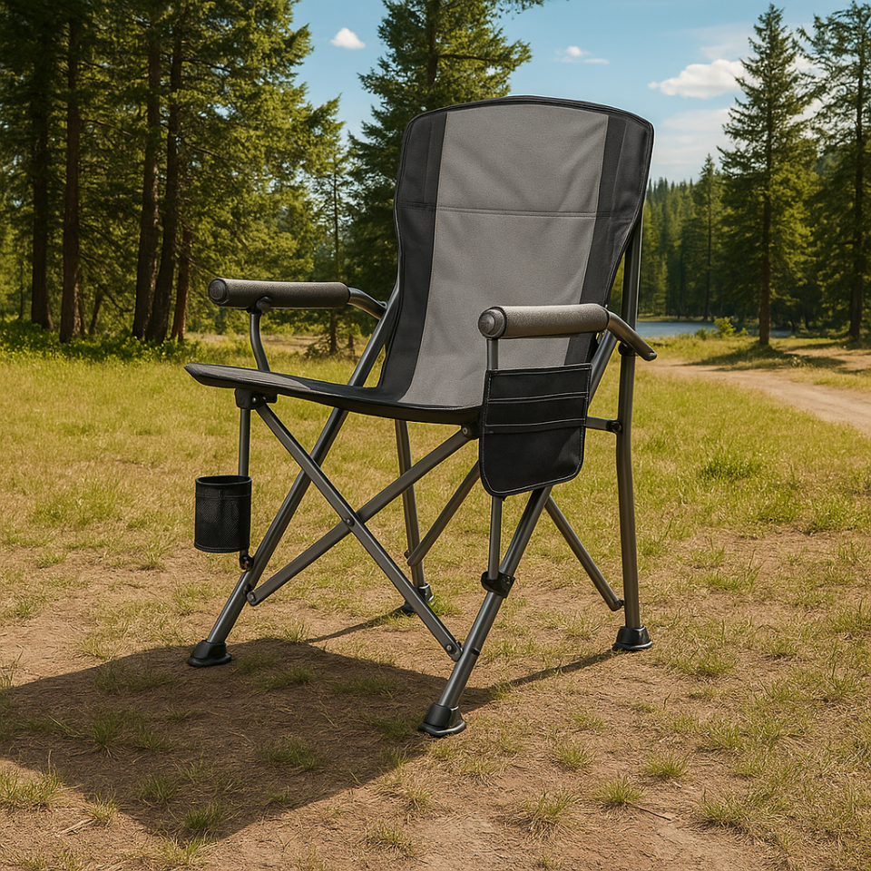 Outloft Katlanabilir Bardaklık ve Cepli Kamp Sandalyesi - Taşınabilir Outdoor Kamp Sandalyesi Kahverengi