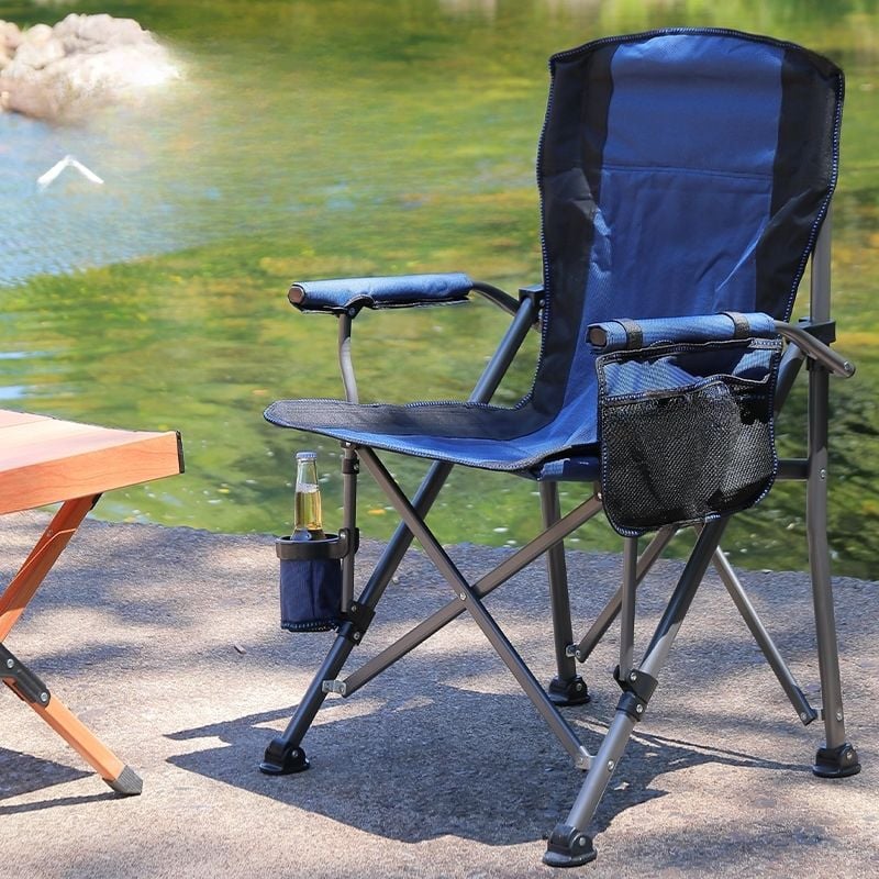 Outloft Katlanabilir Bardaklık ve Cepli Kamp Sandalyesi - Taşınabilir Outdoor Kamp Sandalyesi Kahverengi