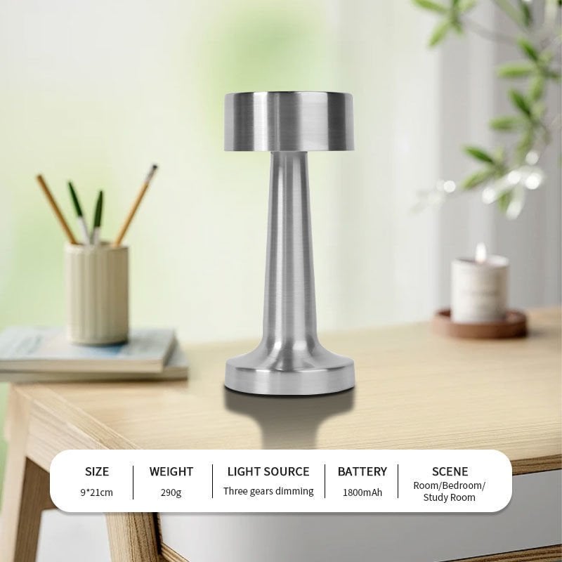 Dokunmatik Şarjlı 3 Kademeli Işıklı Gece Lambası USB Girişli Metal Masa Lambası Siyah