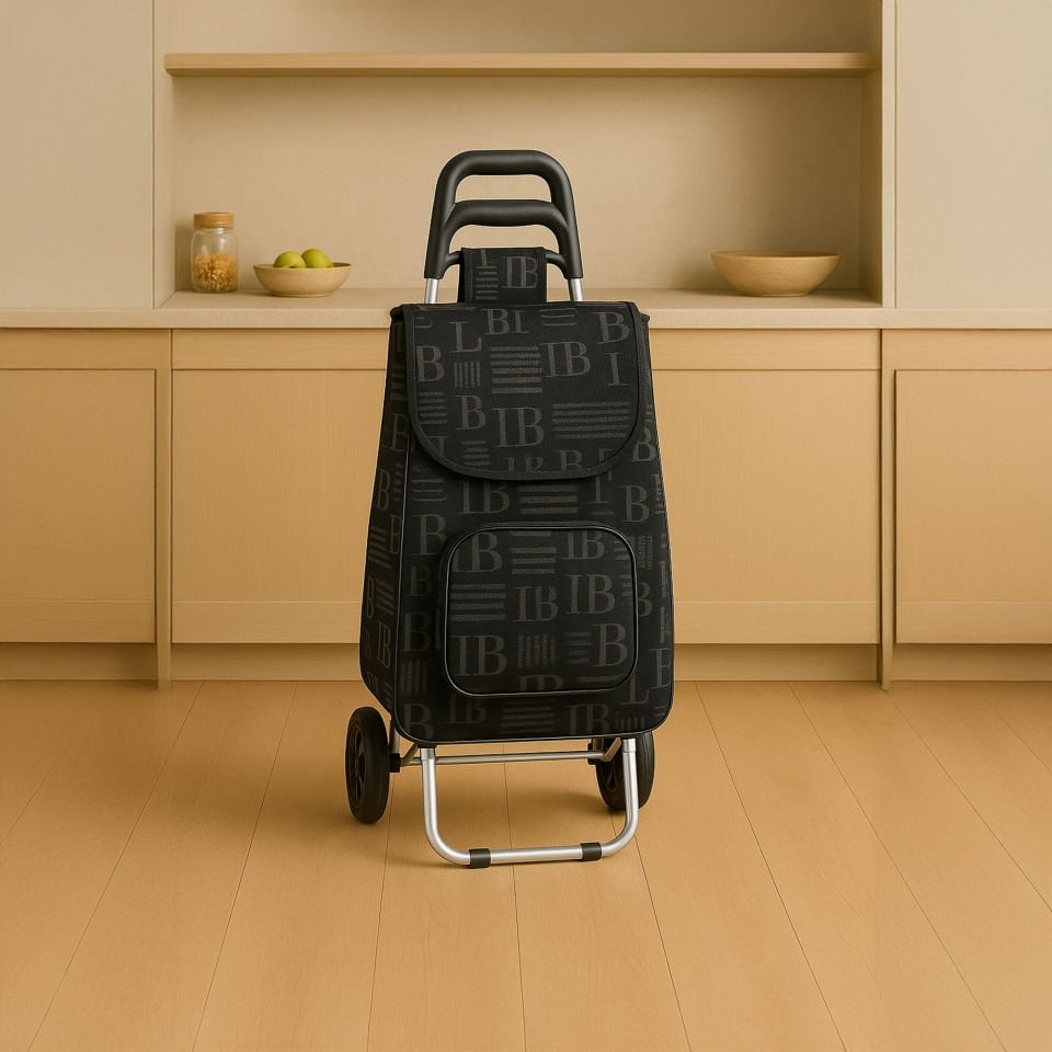 Ses Yapmaz Tekerlekli Su Geçirmez Çantalı Alüminyum Gövdeli Katlanabilir Pazar Arabası Kahverengi