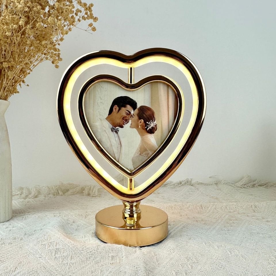 USB Şarjlı Kalp Şekilli LED Işıklı Masaüstü Gold Masa Lambası