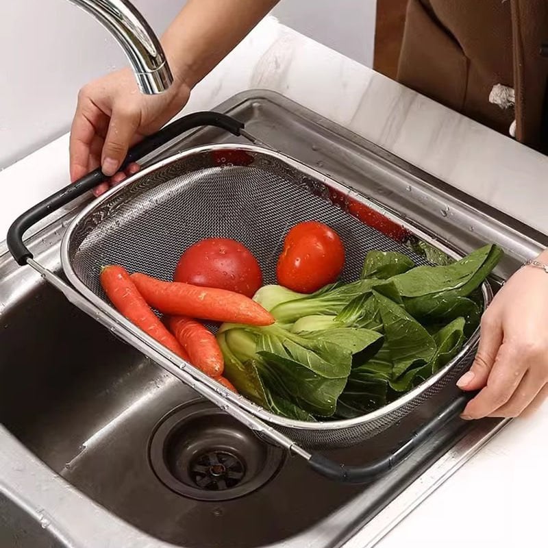Ayarlanabilir Paslanmaz Çelik Lavabo Üstü Sebze Mutfak Süzgeçi