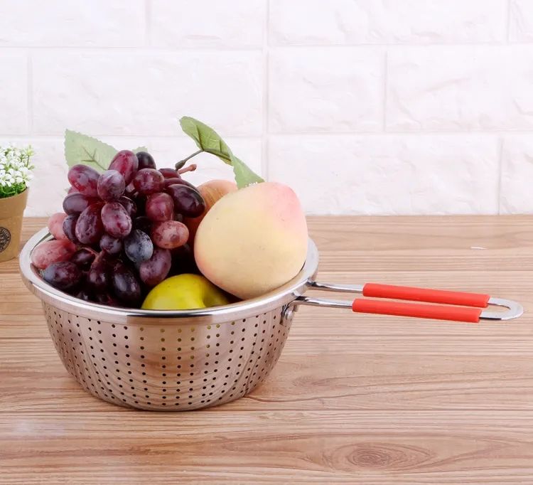 Silikon Saplı Derin Paslanmaz Çelik Süzgeç – Meyve Sebze Yıkama Eleği 22 cm