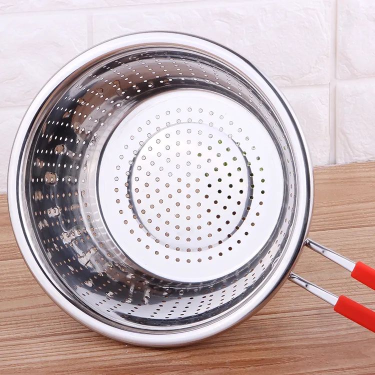 Silikon Saplı Derin Paslanmaz Çelik Süzgeç – Meyve Sebze Yıkama Eleği 28 cm