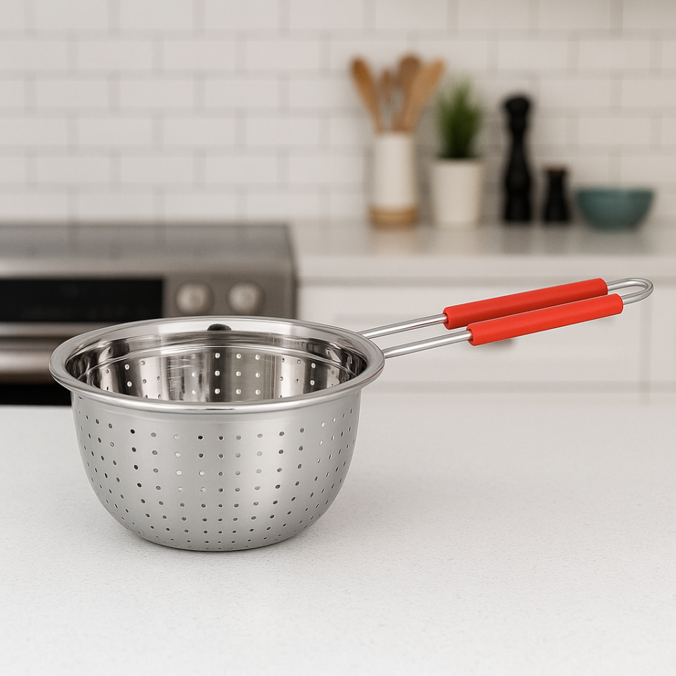 Silikon Saplı Derin Paslanmaz Çelik Süzgeç – Meyve Sebze Yıkama Eleği 28 cm