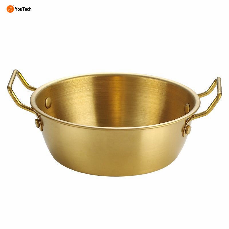 Gold Paslanmaz Çelik Yuvarlak Sunum Tavası – Kulplu Servis Kabı Sosluk 17 cm