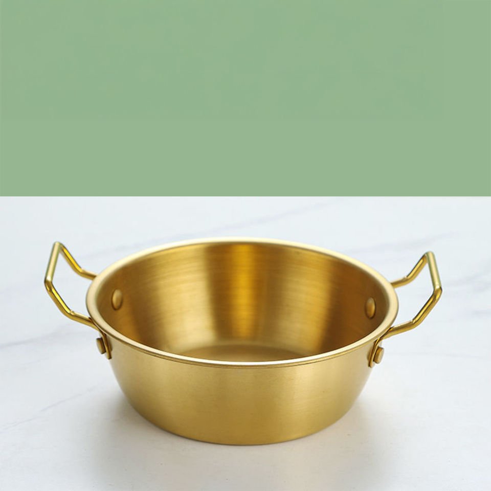 Gold Paslanmaz Çelik Yuvarlak Sunum Tavası – Kulplu Servis Kabı Sosluk 17 cm