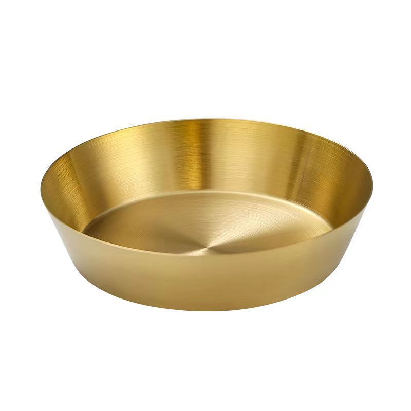 Paslanmaz Çelik Gold Yuvarlak Mini Servis Sos Sunum Tabağı – Salata Meyve Kabı 14 cm