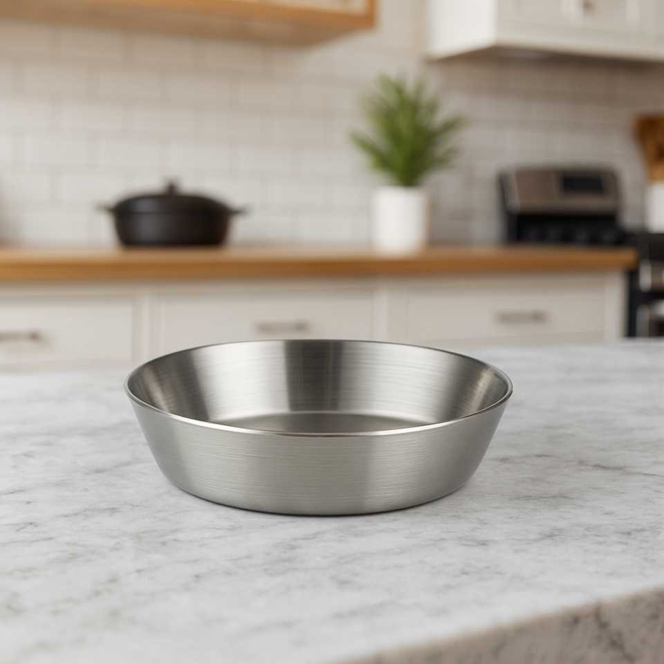 Paslanmaz Çelik Gümüş Yuvarlak Mini Servis Sos Sunum Tabağı – Salata Meyve Kabı 15 cm