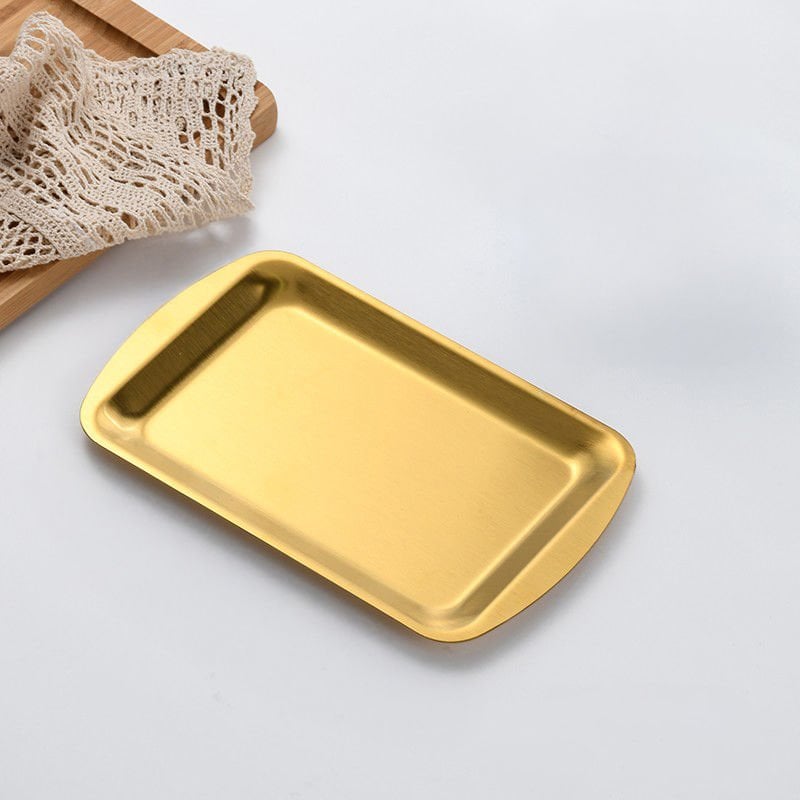 Gold Paslanmaz Çelik Dikdörtgen Sunum Tabağı – Servis Kahvaltı Kahve Tepsisi