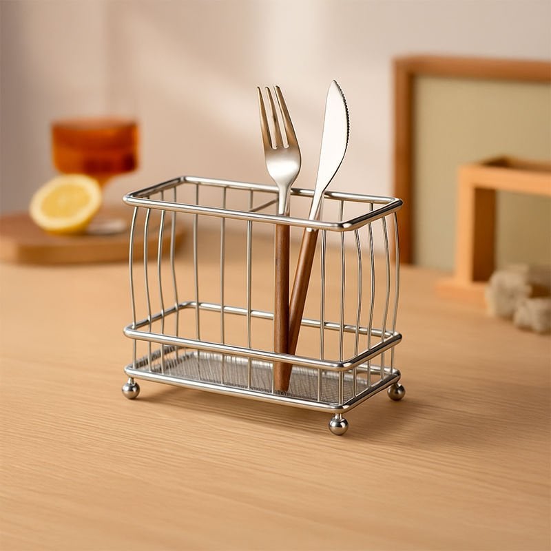 Gümüş Metal Ayaklı Dikdörtgen Lüks Kaşıklık – Çatal Bıçak Düzenleyici Organizer