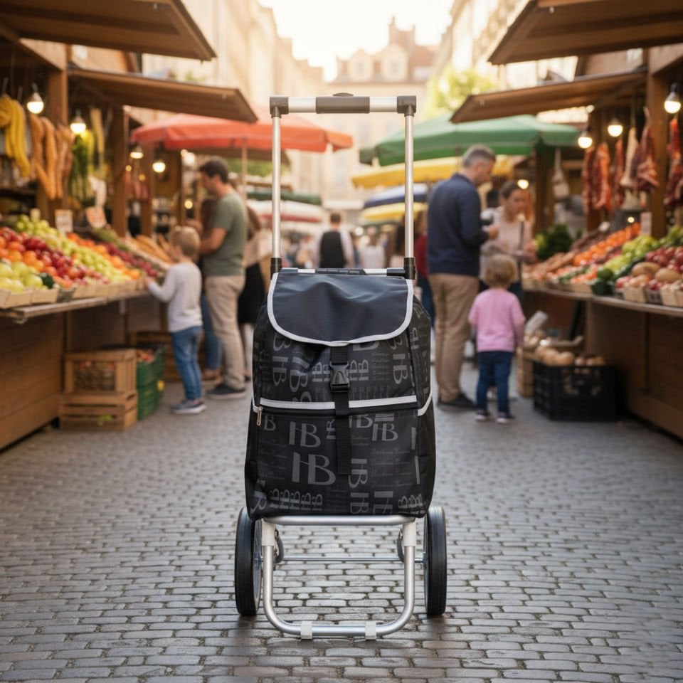 Teleskopik Saplı Su Geçirmez Çantalı Alüminyum Gövdeli Katlanabilir Pazar Arabası Siyah