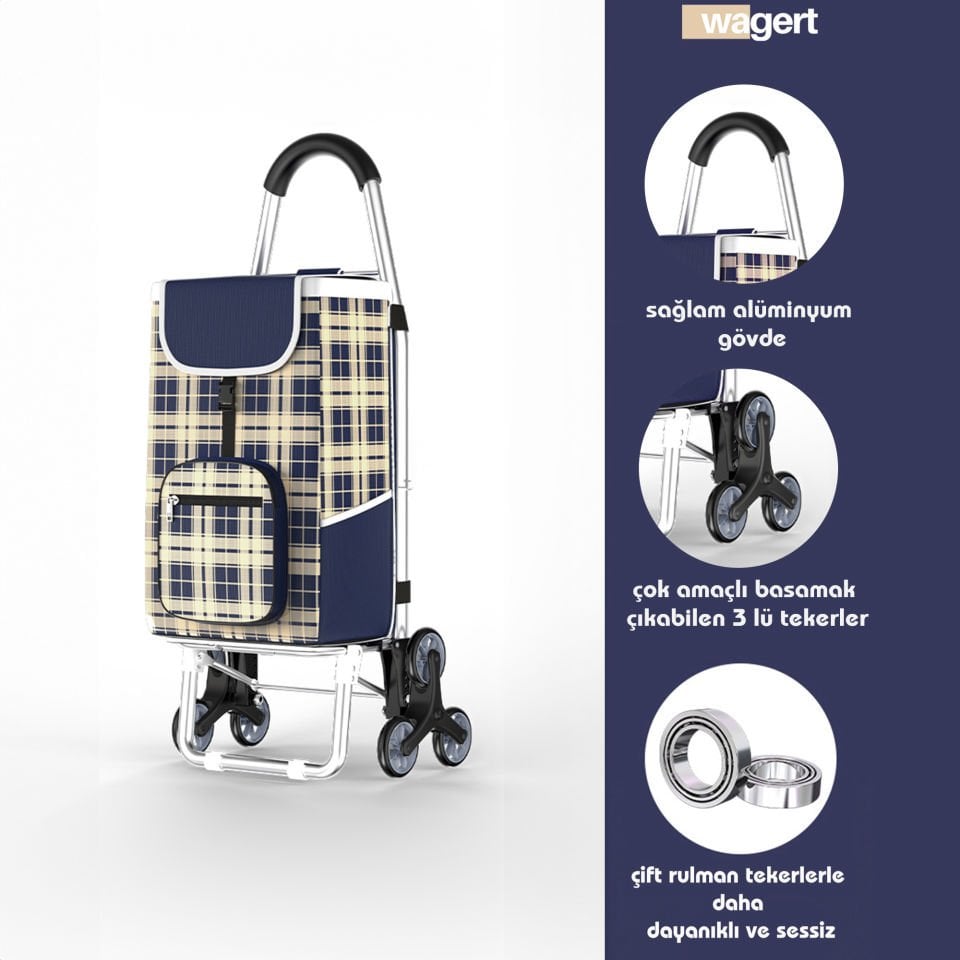 Ses Yapmaz 3 Tekerlekli Su Geçirmez Çantalı Aliminyum Gövdeli Lüks Pazar Arabası Kahverengi