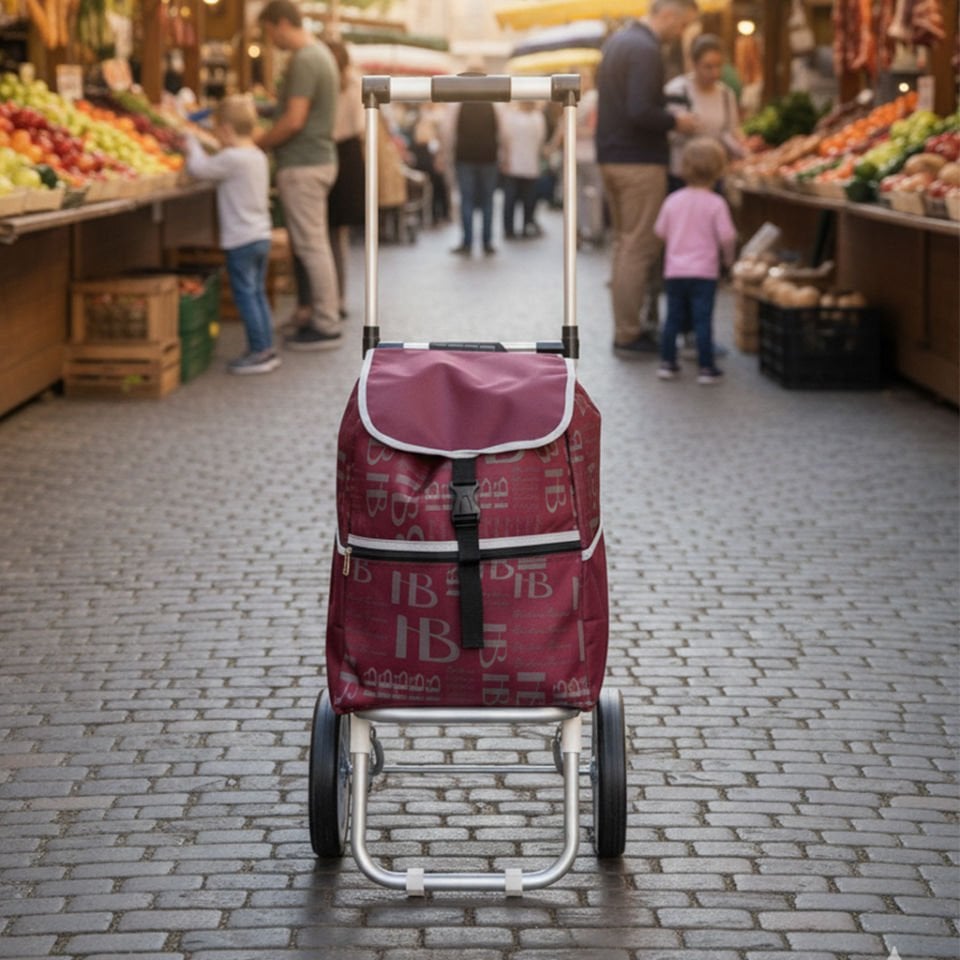 Teleskopik Saplı Su Geçirmez Çantalı Alüminyum Gövdeli Katlanabilir Pazar Arabası Bordo