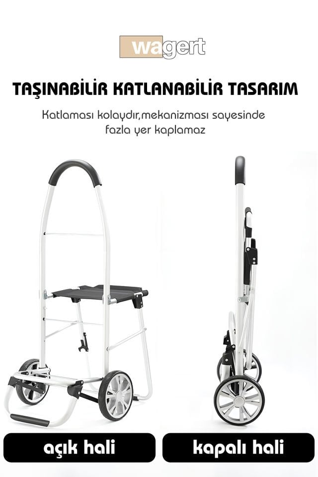 Ses Yapmaz Tekerlekli Su Geçirmez Çantalı Oturmalı Aliminyum Gövdeli Lüks Pazar Arabası Lacivert