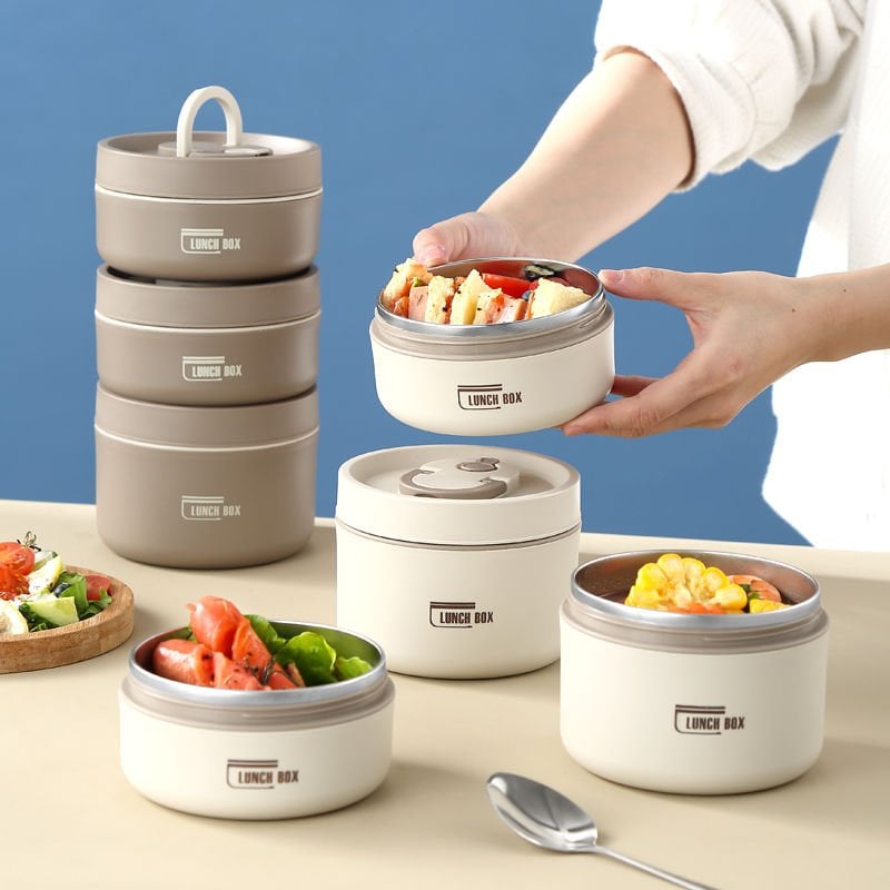 Termo Yalıtımlı 4’lü Yuvarlak Saklama Kabı Seti ve Isı Koruyucu Taşıma Çantası – Lunch Box