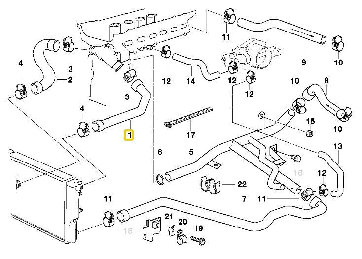 BMW E38 VE E39 M52 MOTOR RADYATÖR ÜST HORTUMU 11531740832