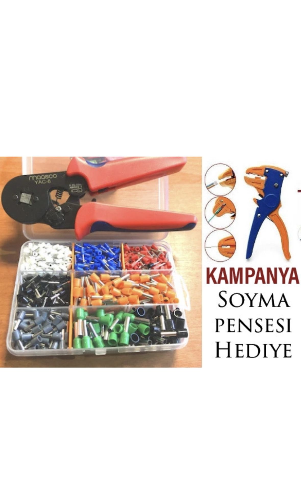 1200 Adet izoleli Kablo Yüksük 0.5-6mm2 + Yac-8 +Soyma (hediye)