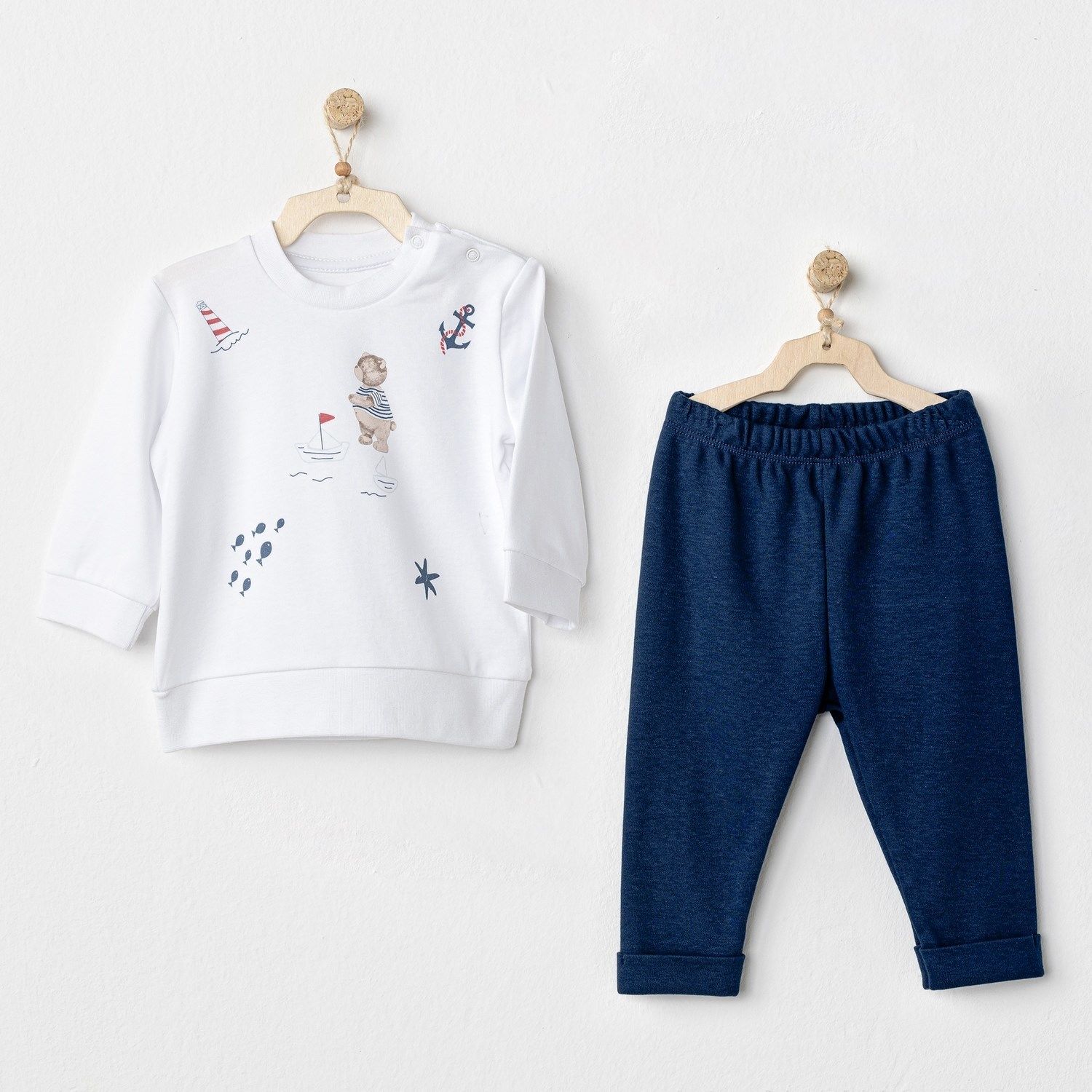 Andywawa AC24544 Sailor Bear 2'Li Bebek Takım Navy-White