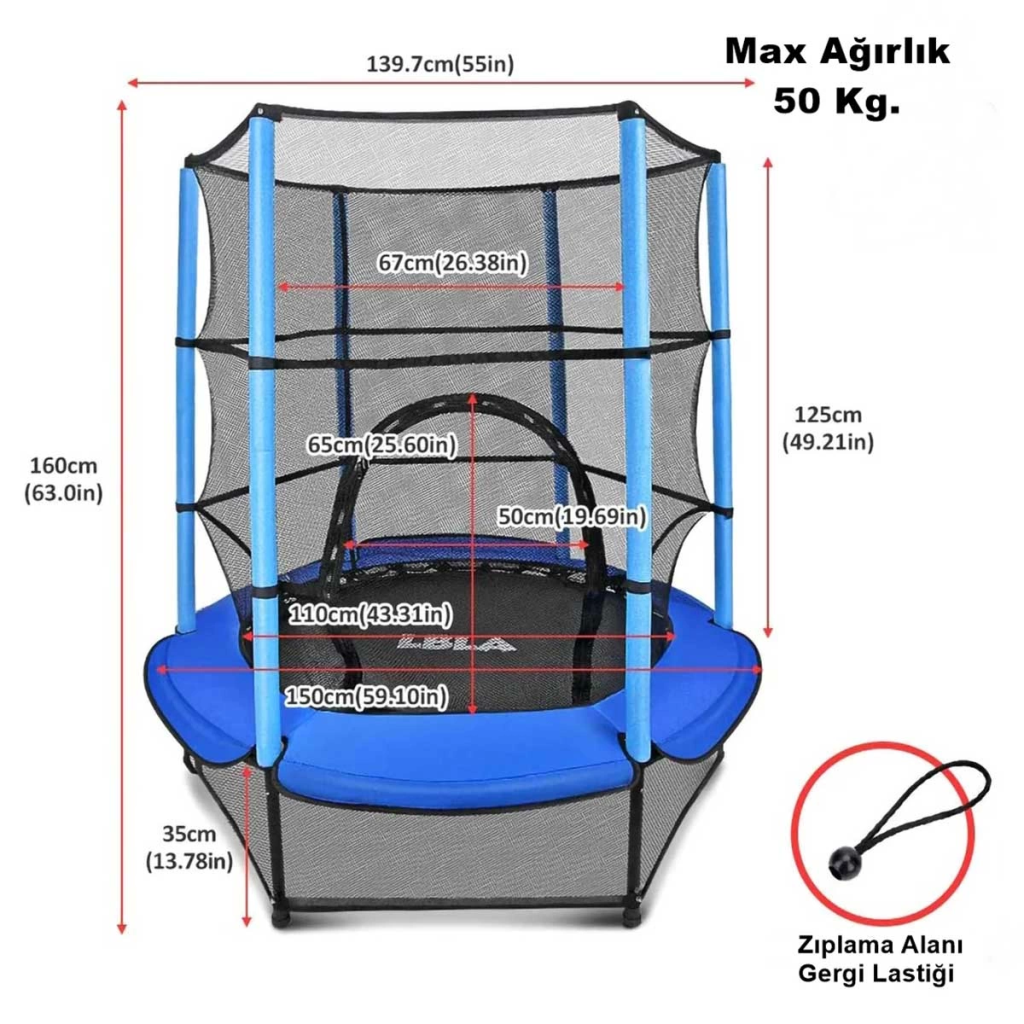 Nessiworld Hattrick 140 cm (55 inç) Güvenlik Fileli Trambolin TRP-87