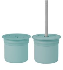 OiOi Ham+Hüp Pipetli Silikon Bardak Seti Aqua Green / Powder Grey