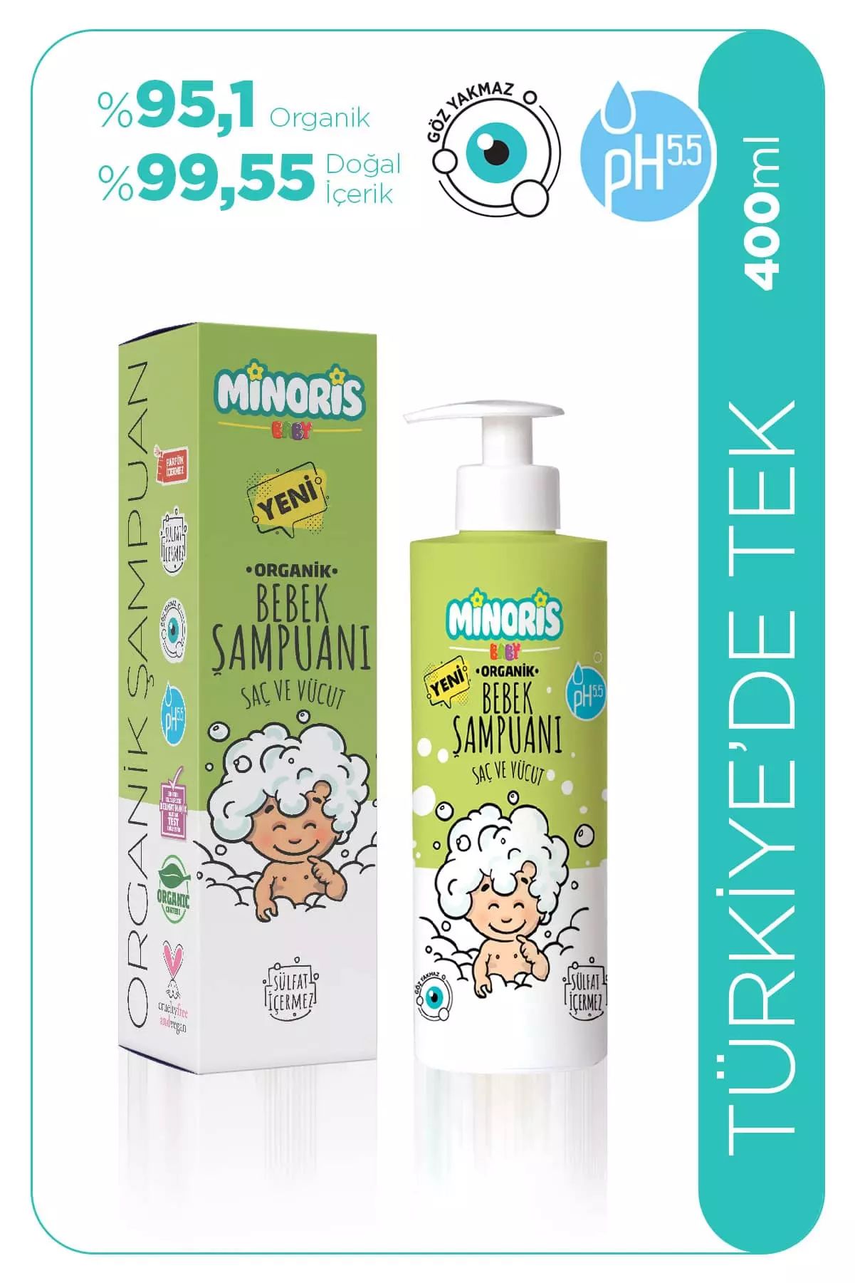 Minoris Kids Organik Saç ve Vücut Şampuanı 400ml
