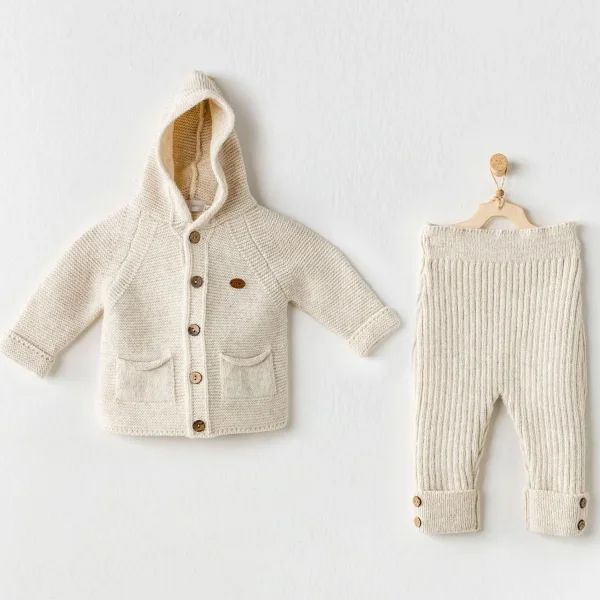 Andywawa AC24335 Knitwear Bebek Triko Takım Beige Melange