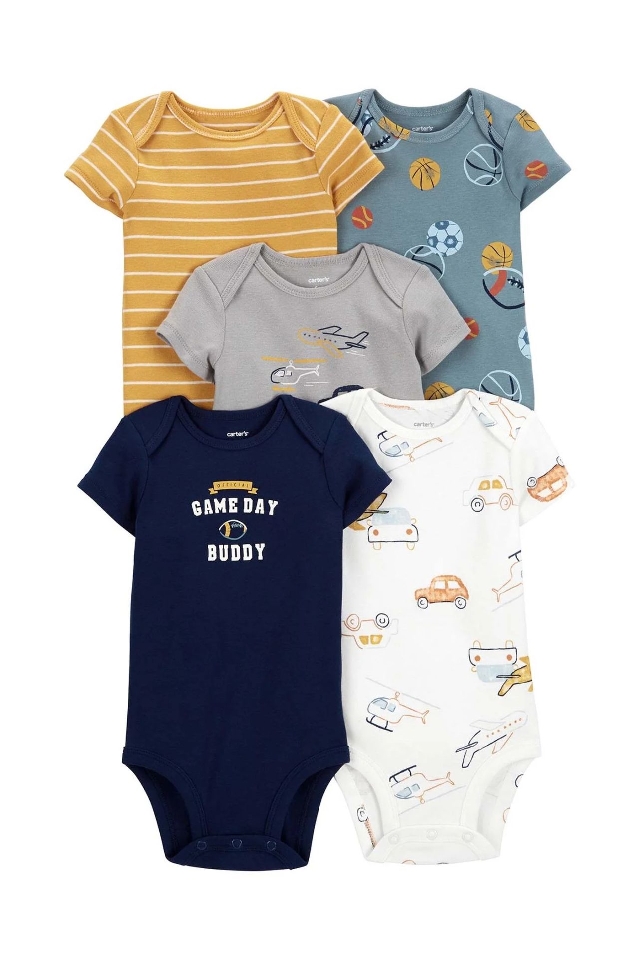 Carter's Layette Erkek Bebek 5'Li Kısa Kol Body 1P559810 Karışık Renkli