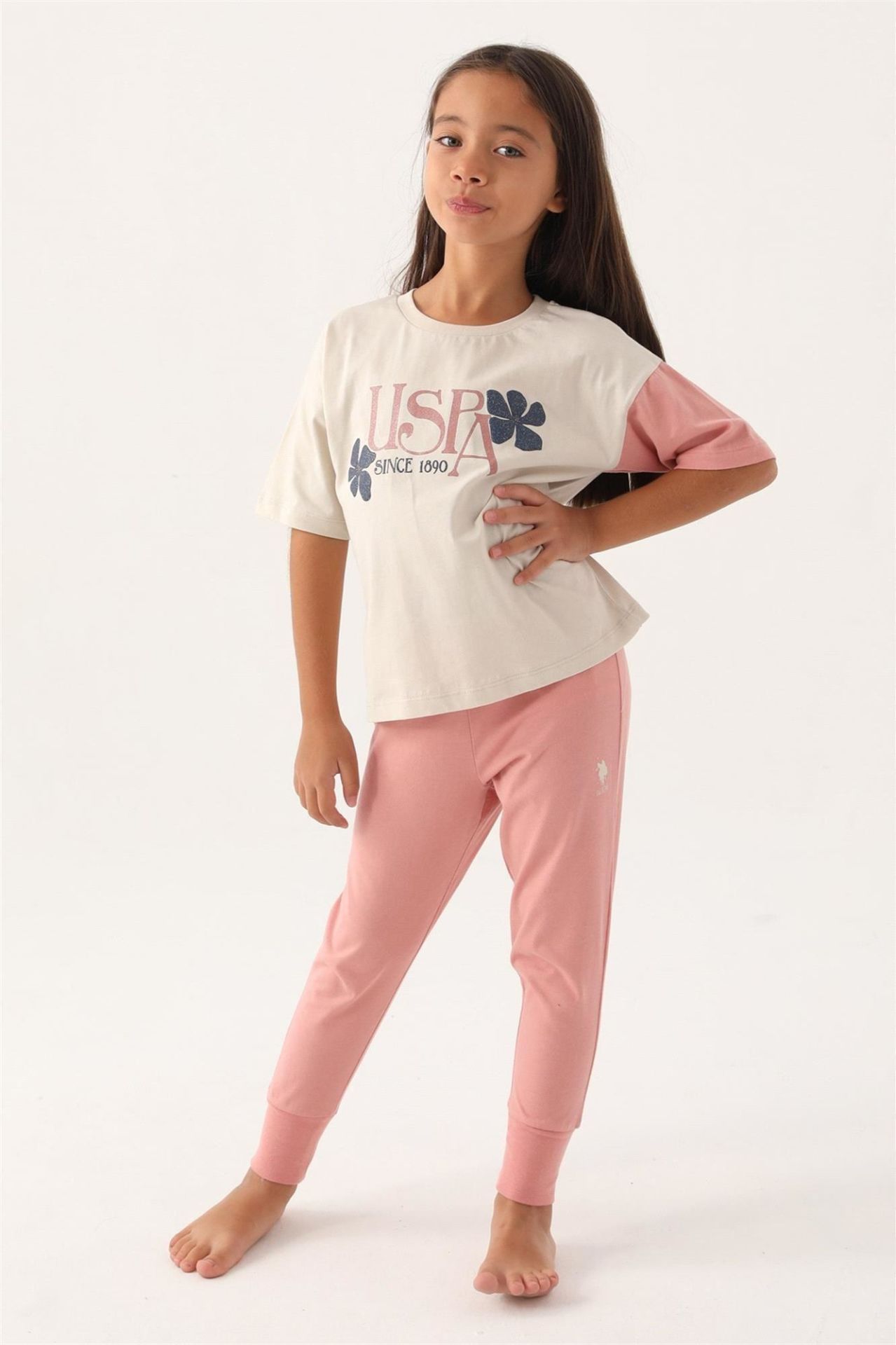 U.S. Polo Kız Çocuk Pijama Takım 1809 Bej