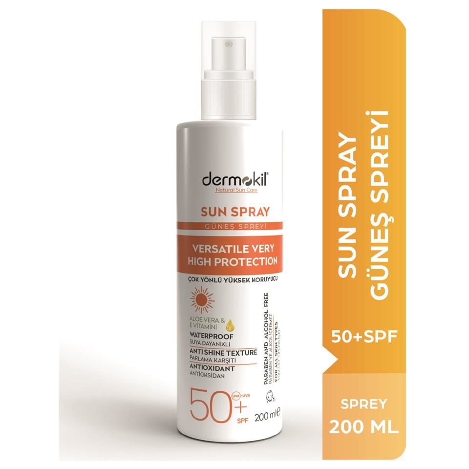 Dermokil Sun Çok Yönlü Yüksek Koruyucu Güneş Spreyi 50 SPF 200ml