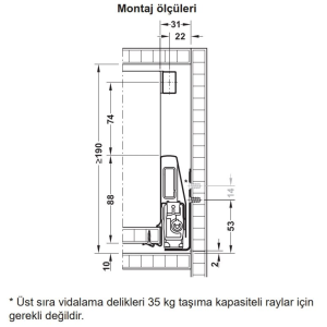 Hafele İç Çekmece Seti 90'lık Modül İçin Kare Bordürlü 45'lik Beyaz