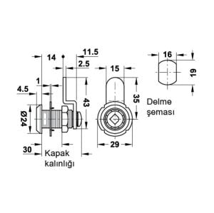 Hafele Symo Döner Dilli Düz Kilit A180°, Nikel Kaplama