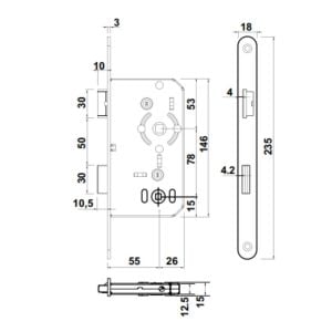 Hafele Gömme Kilit Banyo Tipi (WC) 55/18mm, Sağ Yönlü Parlak Pirinç Renk