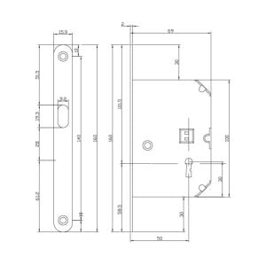 Hafele Oda Tipi Kayar Kapı Kilidi 50/16mm, Antik Bronz Renk