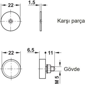 Hafele Mıknatıs 3kg 6,5mm, Paslanmaz Çelik Renk