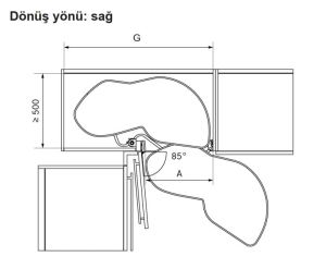 Hafele Lemans2 Sağ Kiler Seti 45/60-75cm, Antrasit Renk