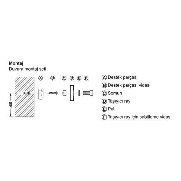 Hafele Duvara Montaj Seti 1 Delik İçin