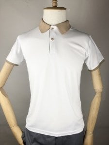 Bej Detaylı Beyaz Polo Yaka Cool-Dry Tişört