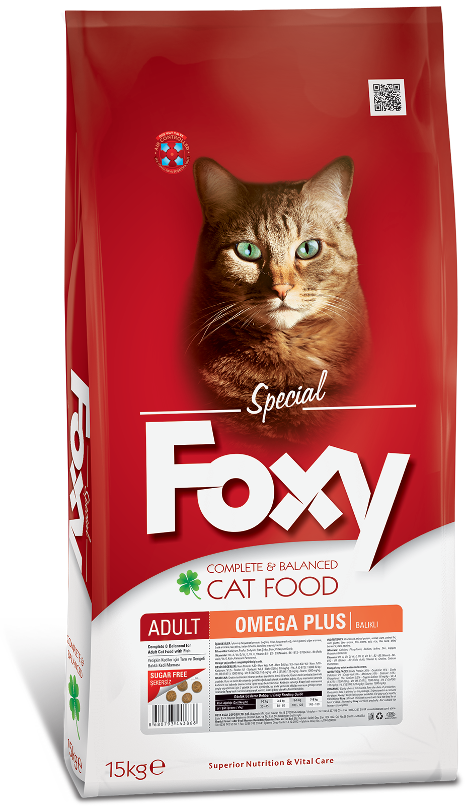 Foxy Tam ve Dengeli Omega Plus Balıklı Yetişkin Kedi Maması 15kg